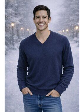 Merino Collection 100% Australian Merino Wool V Neck Sweater Mens XL Navy Blue